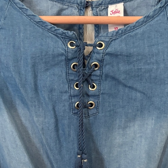 Blue Lace-Up Justice Chambray Romper - Picture 4 of 7